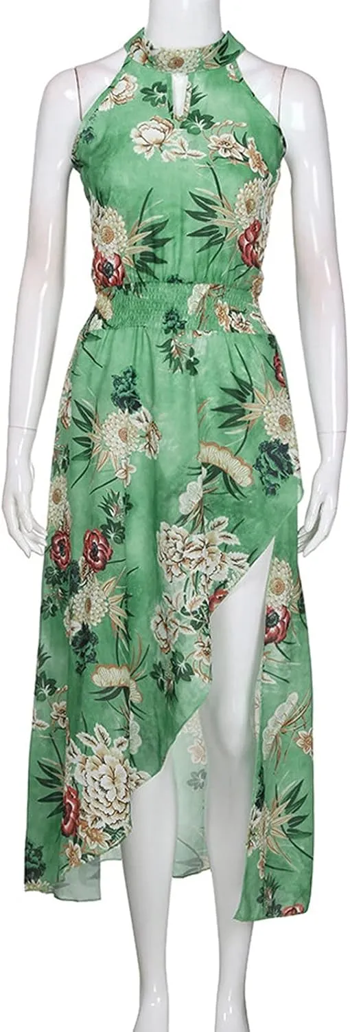 HHmei Women Floral Print Bodycon Derss Elegant Sleeveless Ruffle Mini Dress Party Dress