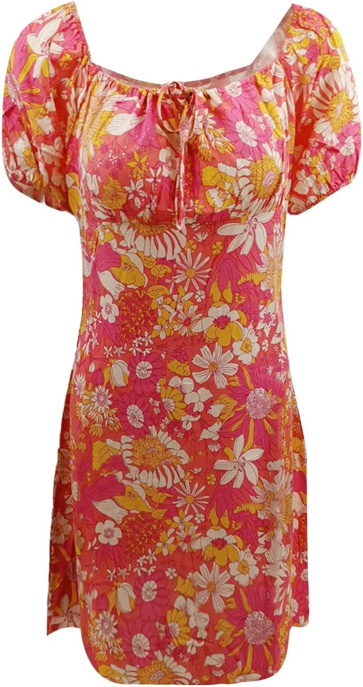 HHmei Women Floral Print Bodycon Derss Elegant Sleeveless Ruffle Mini Dress Party Dress