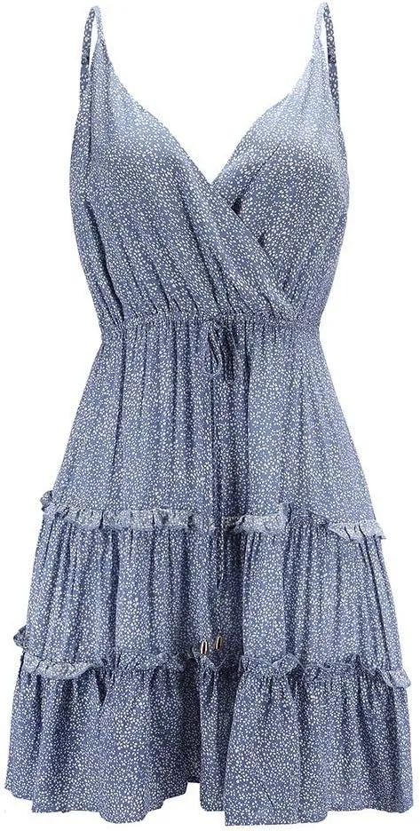 HHmei Women's Sleeveless Casual Solid Off-Shoulder Short Sleeve Bow Printing Princess Mini Dress