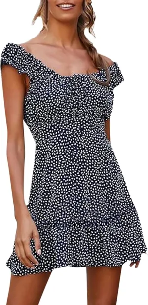 HHmei Women's Summer Casual Sleeveless Dresses, Off Shoulder Above Knee Party Dress Sundress