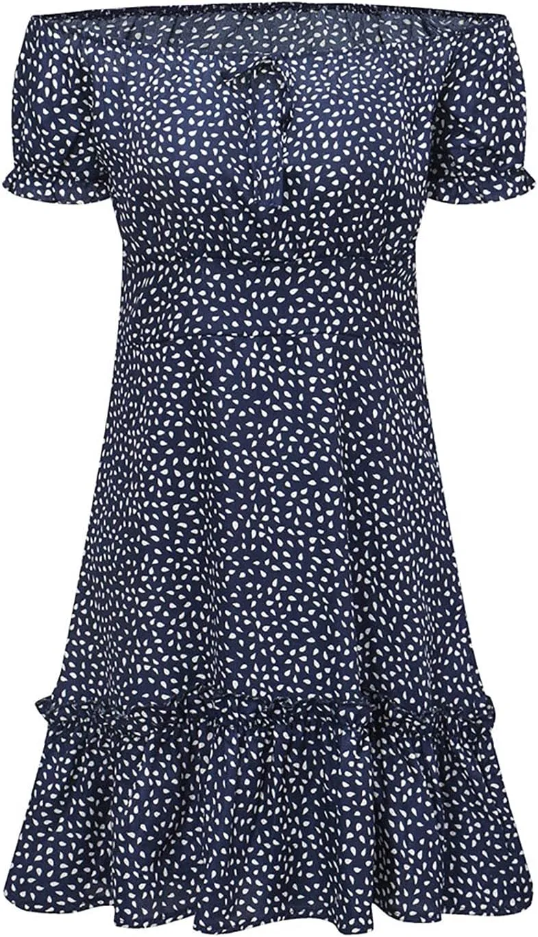 HHmei Women's Summer Casual Sleeveless Dresses, Off Shoulder Above Knee Party Dress Sundress