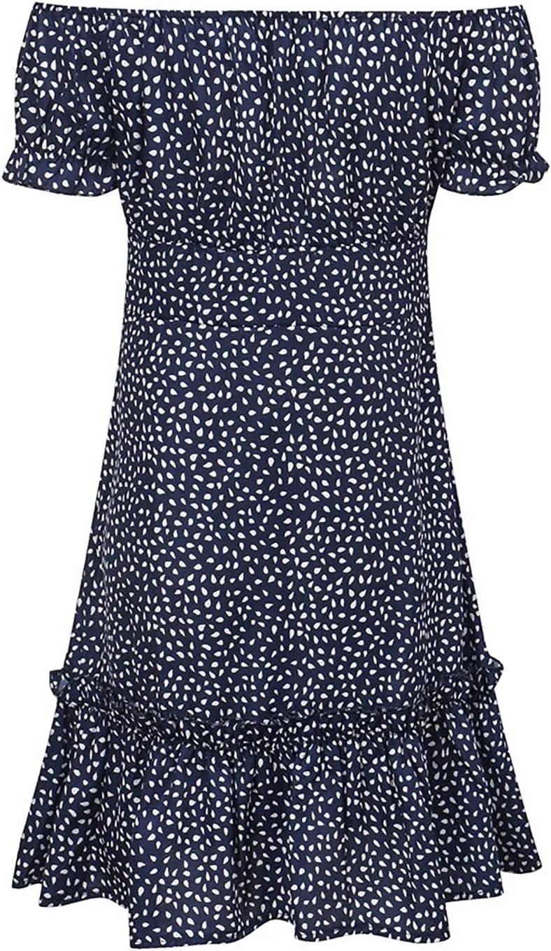 HHmei Women's Summer Casual Sleeveless Dresses, Off Shoulder Above Knee Party Dress Sundress
