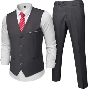 Hihawk Men's 2-Piece Suit, Vest Pants Set for Men, Fashion Waistcoat with Tie for Wedding, Prom, Homecoming, Business