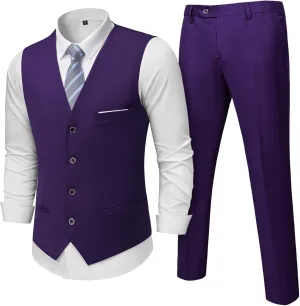 Hihawk Men's 2-Piece Suit, Vest Pants Set for Men, Fashion Waistcoat with Tie for Wedding, Prom, Homecoming, Business