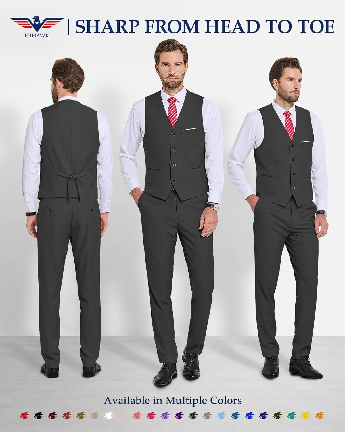 Hihawk Men's 2-Piece Suit, Vest Pants Set for Men, Fashion Waistcoat with Tie for Wedding, Prom, Homecoming, Business