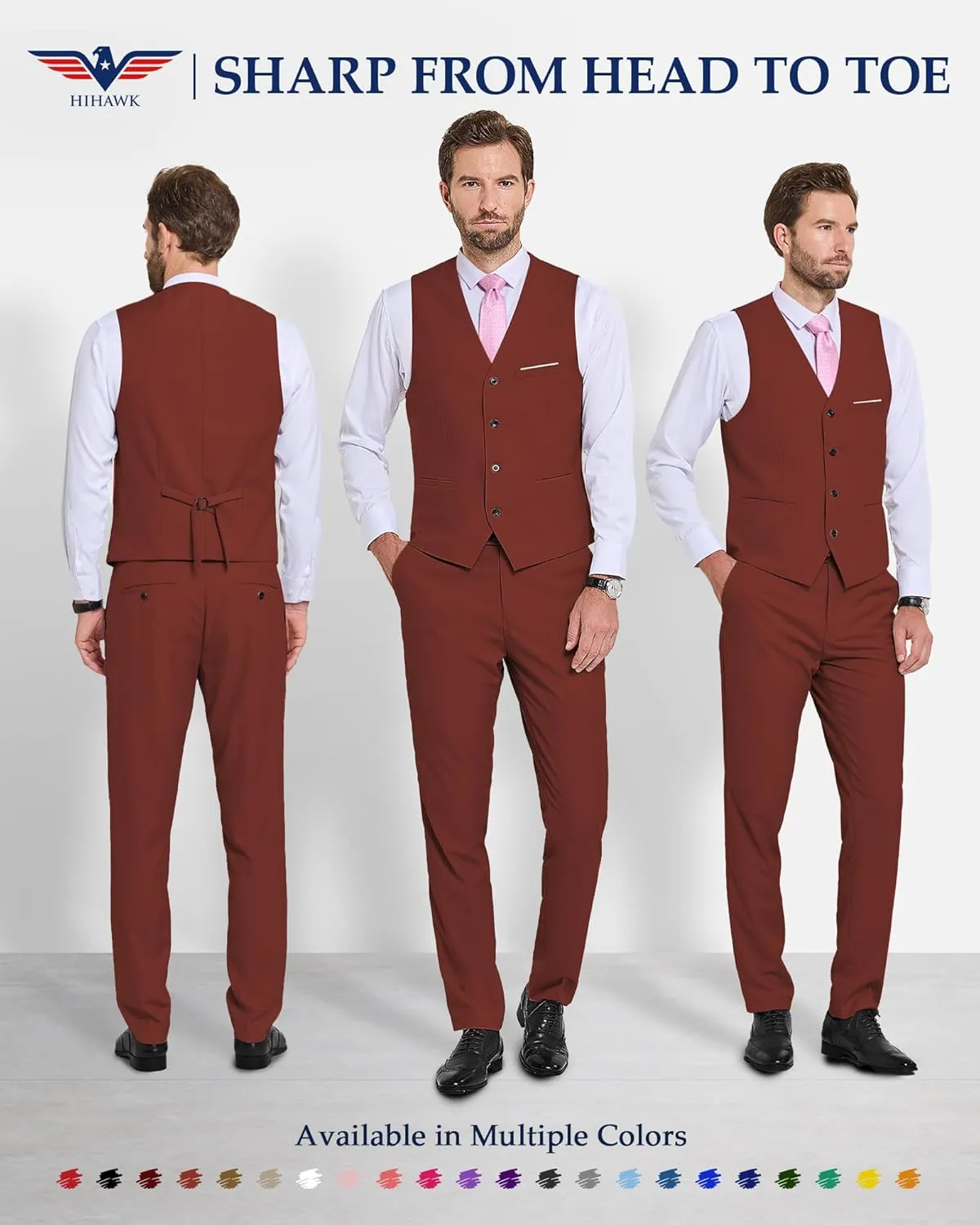 Hihawk Men's 2-Piece Suit, Vest Pants Set for Men, Fashion Waistcoat with Tie for Wedding, Prom, Homecoming, Business