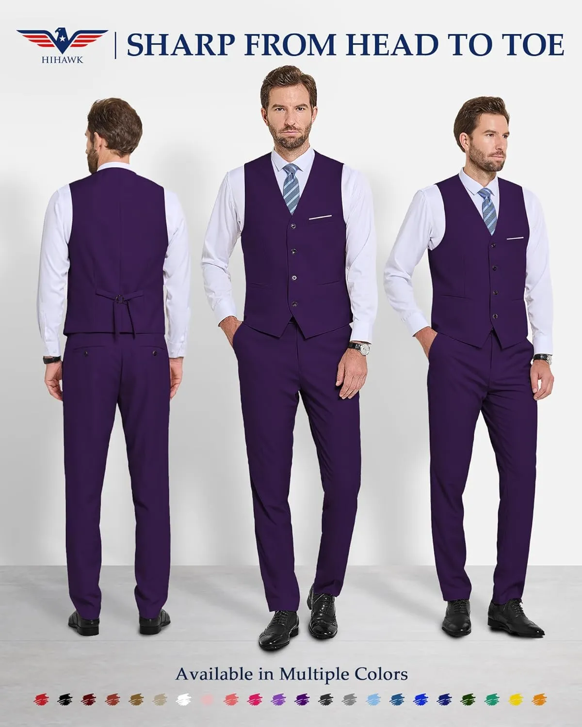 Hihawk Men's 2-Piece Suit, Vest Pants Set for Men, Fashion Waistcoat with Tie for Wedding, Prom, Homecoming, Business