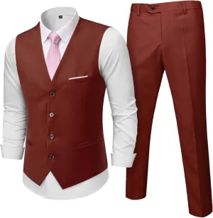 Hihawk Men's 2-Piece Suit, Vest Pants Set for Men, Fashion Waistcoat with Tie for Wedding, Prom, Homecoming, Business
