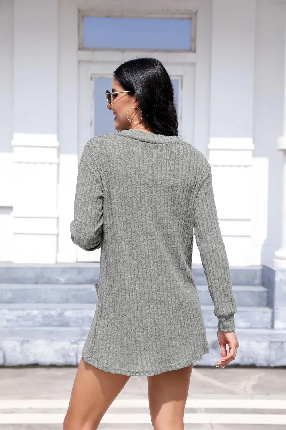 HIYIYEZI Womens Long Sleeve Cardigan Open Front Casual Knit Sweaters Coat Soft Outwear with Pockets