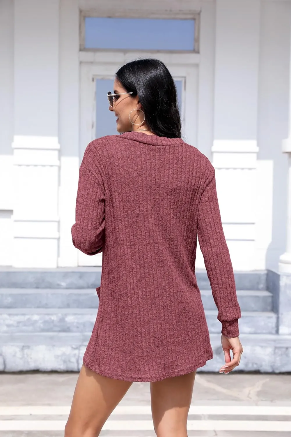 HIYIYEZI Womens Long Sleeve Cardigan Open Front Casual Knit Sweaters Coat Soft Outwear with Pockets