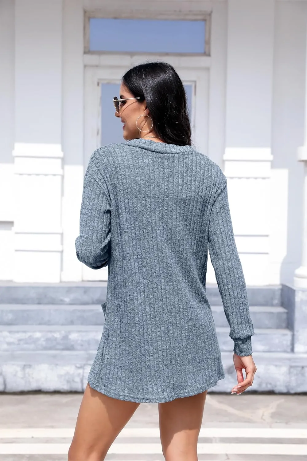 HIYIYEZI Womens Long Sleeve Cardigan Open Front Casual Knit Sweaters Coat Soft Outwear with Pockets