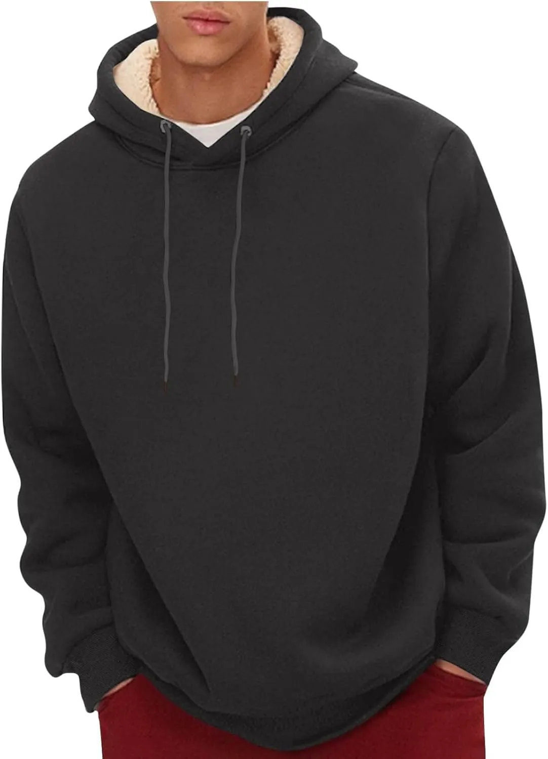 Hoodies for Men 2024 Heavyweight Fleece Sherpa Lined Hooded Sweatshirt Casual Thick Pullover Tops Winter Outfits