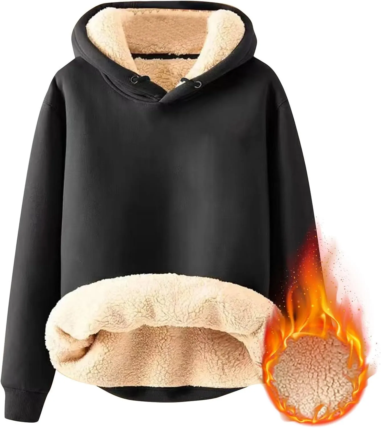 Hoodies for Men 2024 Heavyweight Fleece Sherpa Lined Hooded Sweatshirt Casual Thick Pullover Tops Winter Outfits