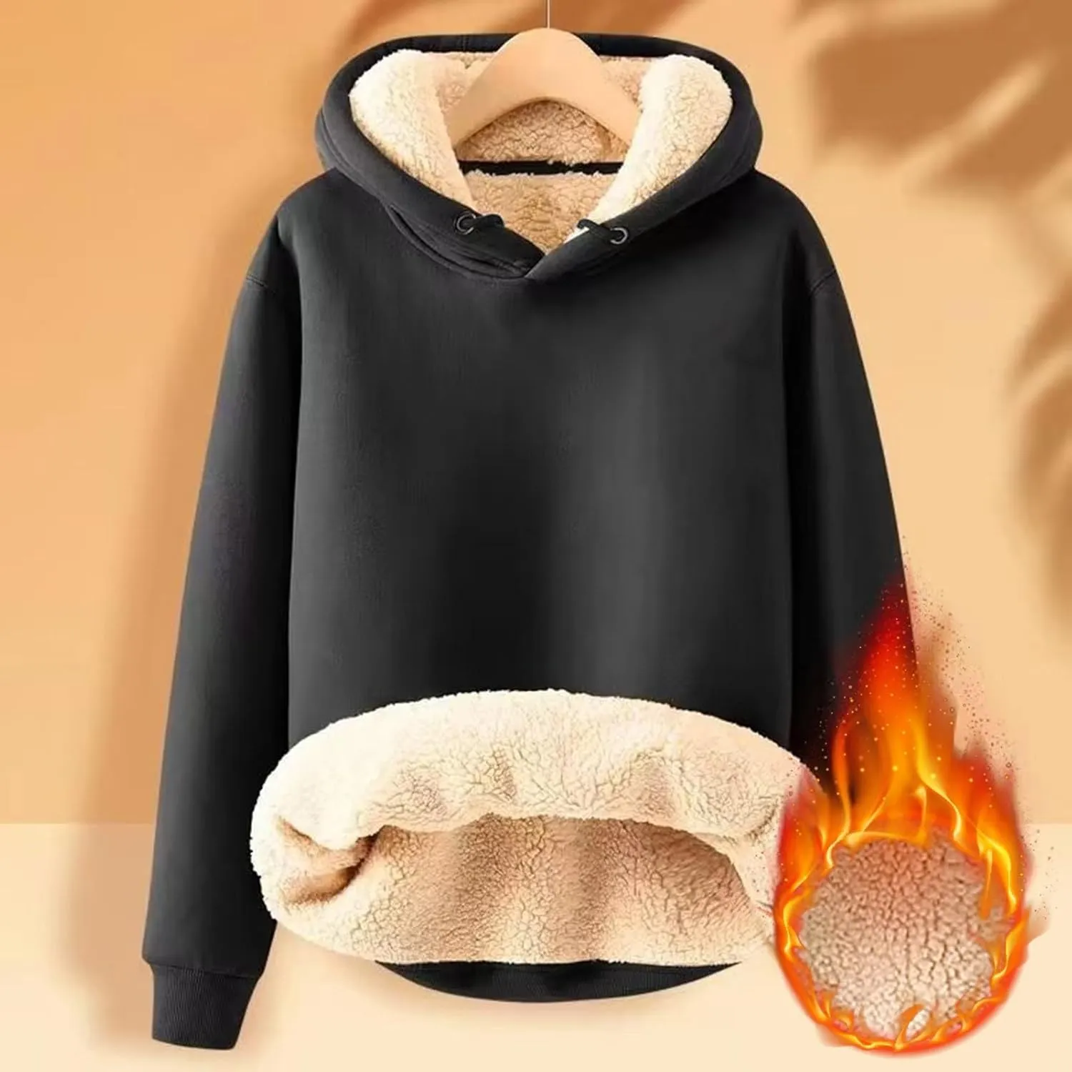 Hoodies for Men 2024 Heavyweight Fleece Sherpa Lined Hooded Sweatshirt Casual Thick Pullover Tops Winter Outfits