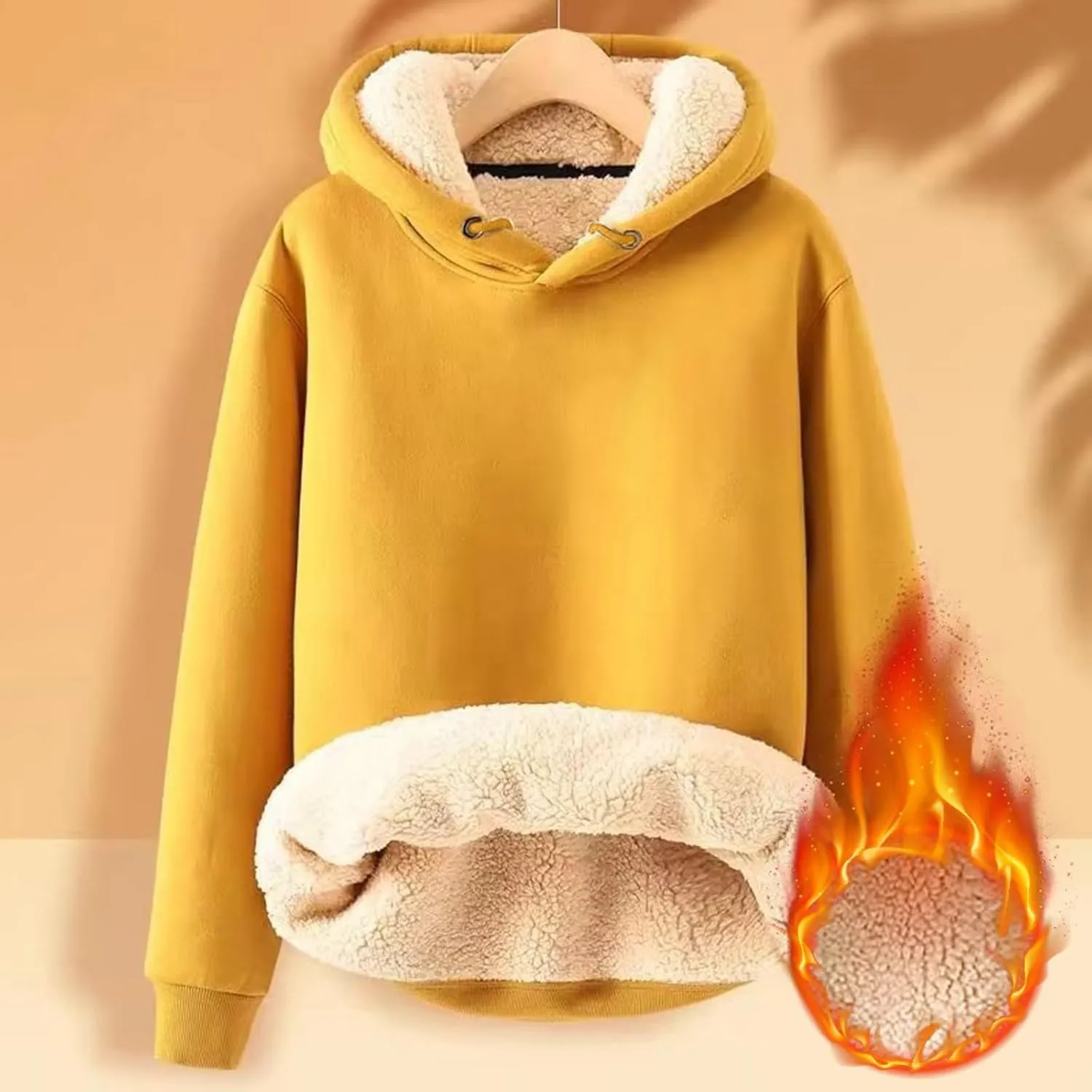Hoodies for Men 2024 Heavyweight Fleece Sherpa Lined Hooded Sweatshirt Casual Thick Pullover Tops Winter Outfits