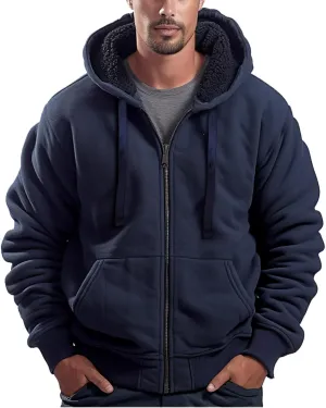 Hoodies for Men Heavyweight Sherpa Fleece Lined Sweatshirt Full Zip Up Thick Winter Coats Hooded Warm Jacket