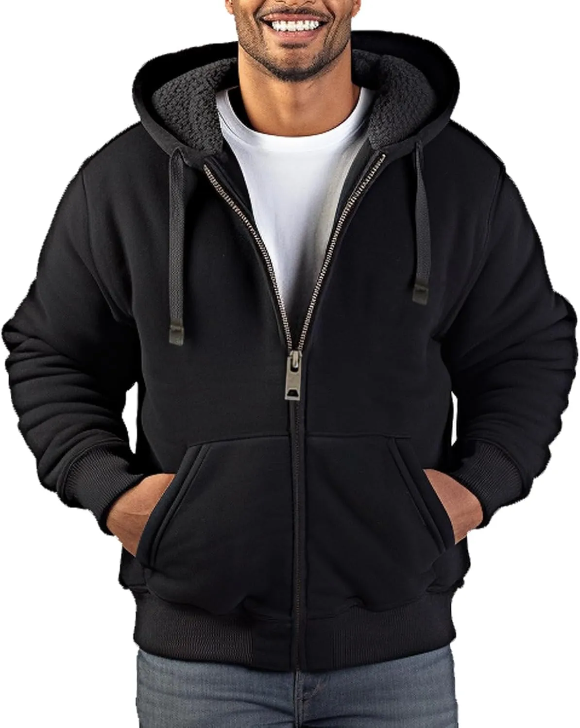 Hoodies for Men Heavyweight Sherpa Fleece Lined Sweatshirt Full Zip Up Thick Winter Coats Hooded Warm Jacket
