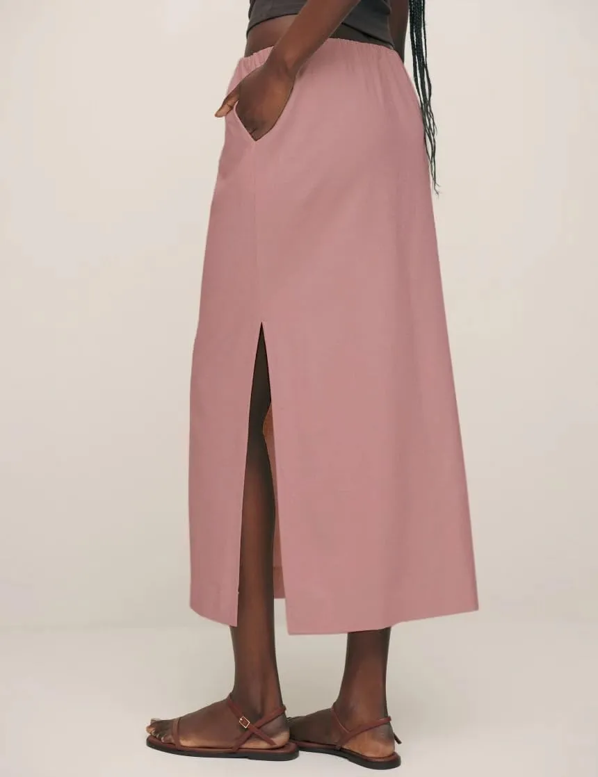 IDEALSANXUN Womens Cotton Linen Skirts Trendy Elastic Waist Drawstring Long Skirts with Slit