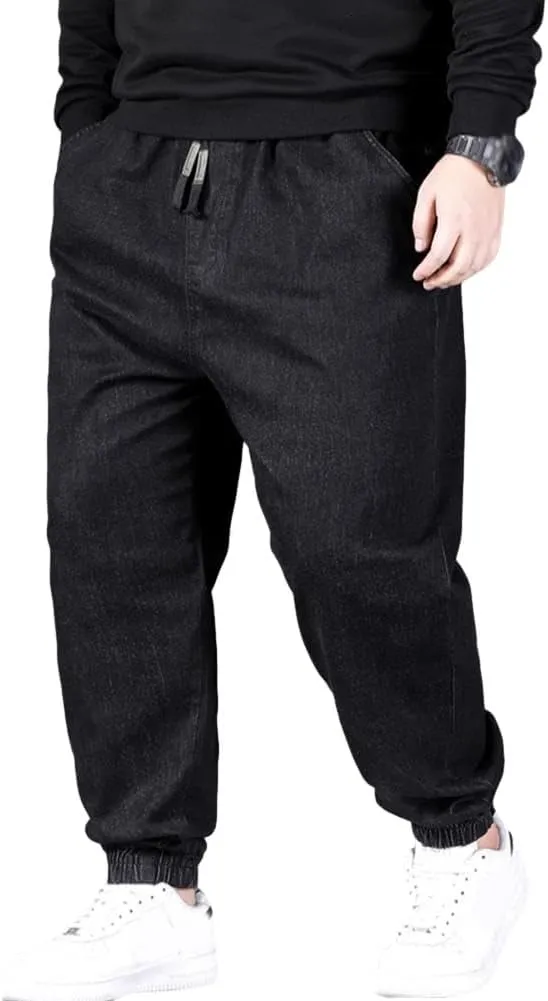 Jean Joggers for Men Loose Fit Elastic Waist Denim Pants