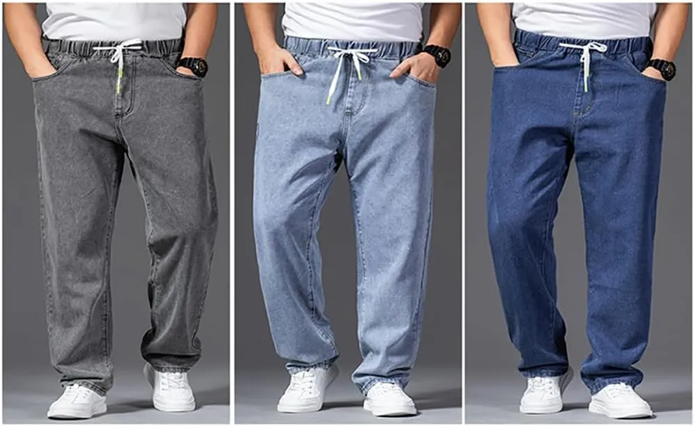Jean Joggers for Men Loose Fit Elastic Waist Denim Pants