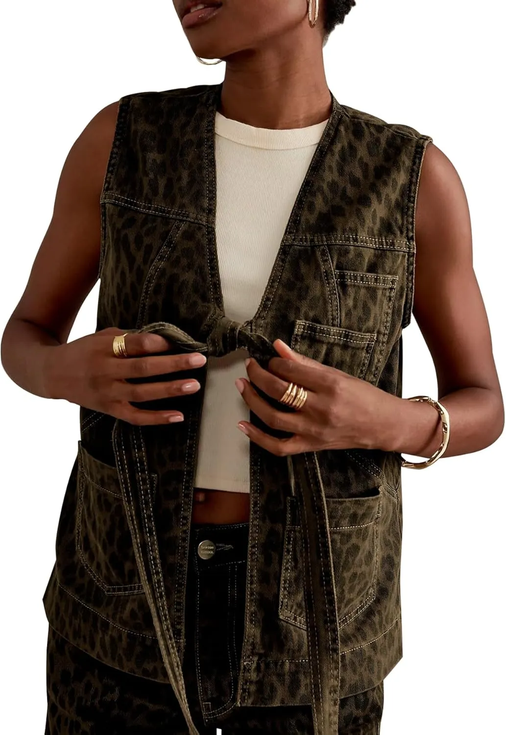 Kedera Women's Oversized Denim Vest Tie Front Jean Vest Top Sleeveless Denim Jacket Casual Lightweight Vest Trendy 2025