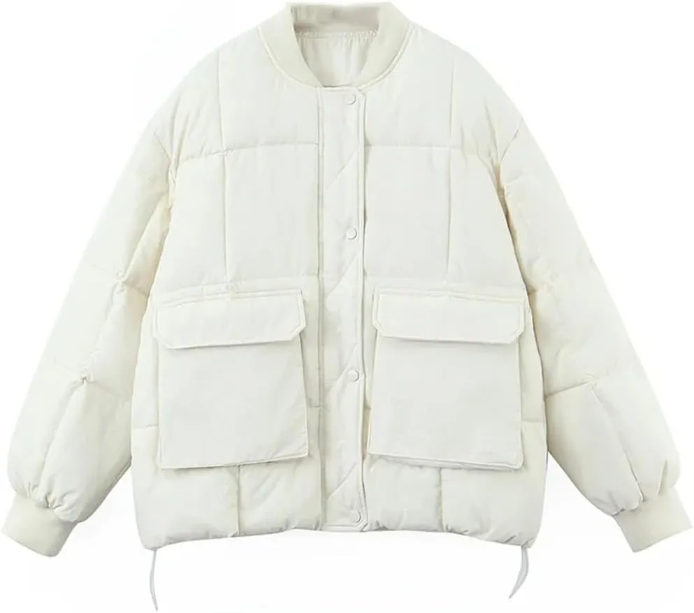Korean Style Loose Thickened Cotton-Padded Coat Women Winter Warm Zipper Parka