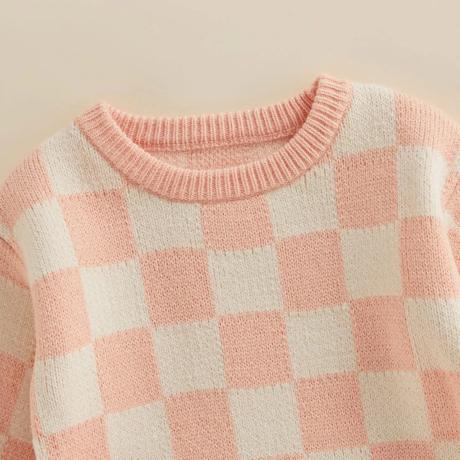 Kuriozud Toddler Baby Boy Girl Sweater Checkerboard Knit Crewneck Sweatshirt Soft Warm Fall Winter Clothes