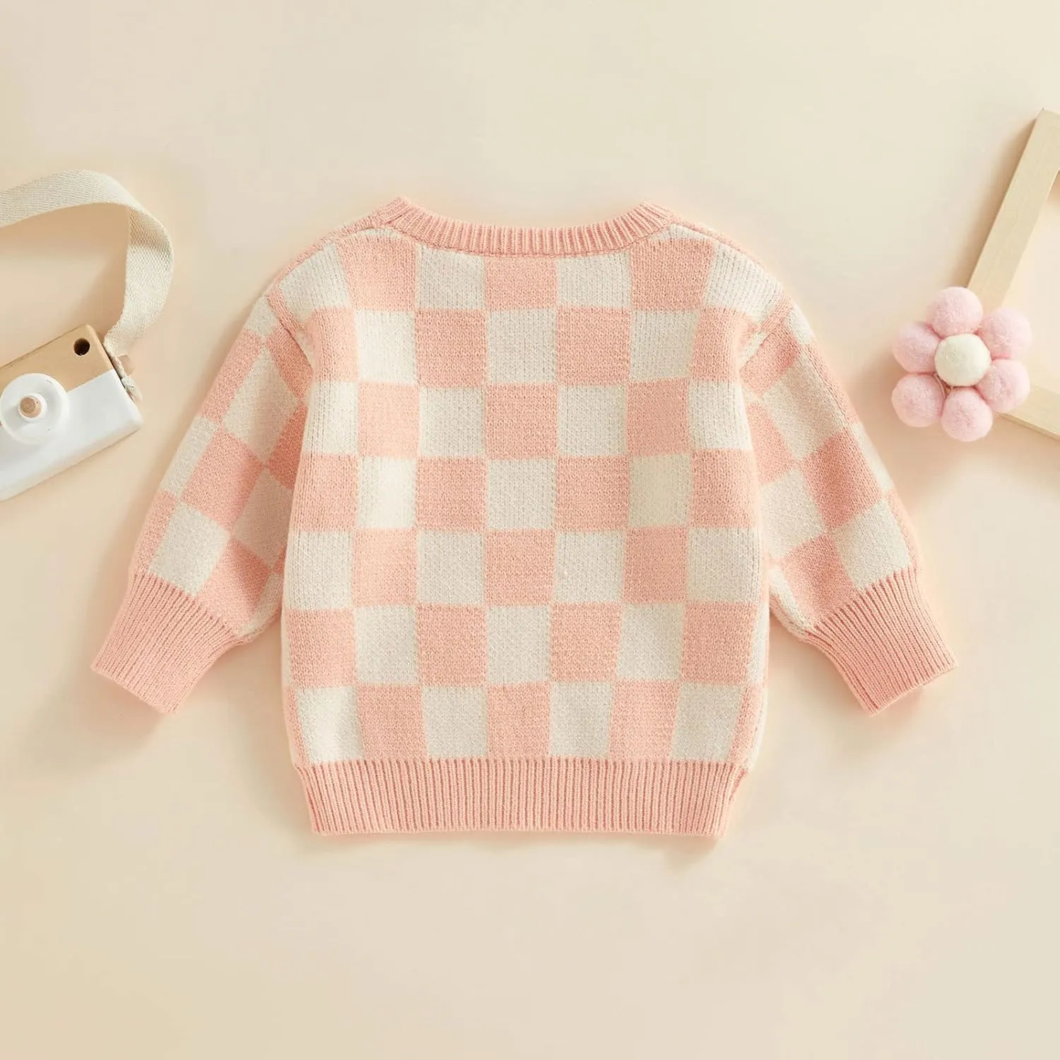 Kuriozud Toddler Baby Boy Girl Sweater Checkerboard Knit Crewneck Sweatshirt Soft Warm Fall Winter Clothes