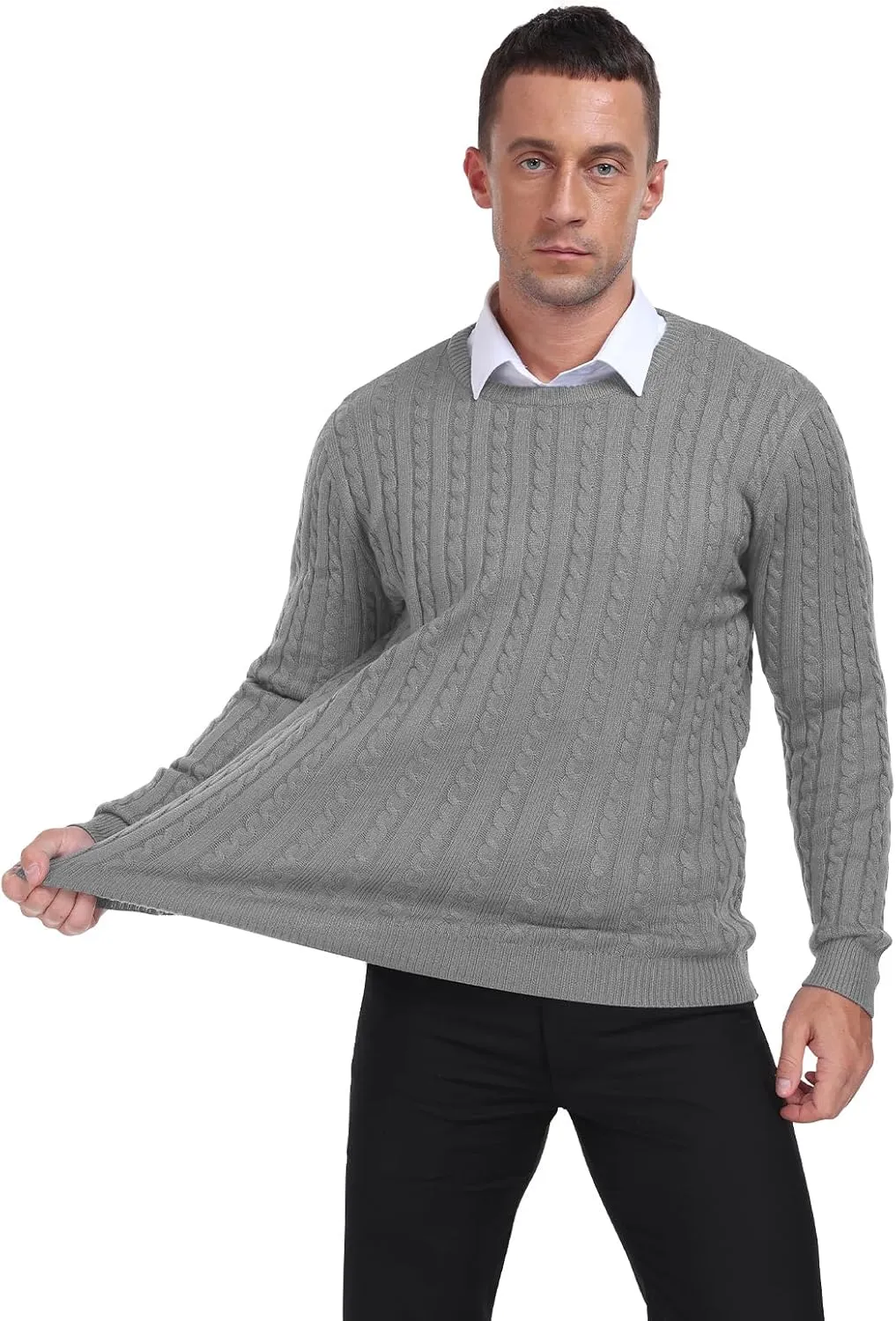 KUYIGO Men's Cable Knit Tight Sweaters Slim Fit Soft Pullover Twist Textured Long Sleeve Sweatshirt
