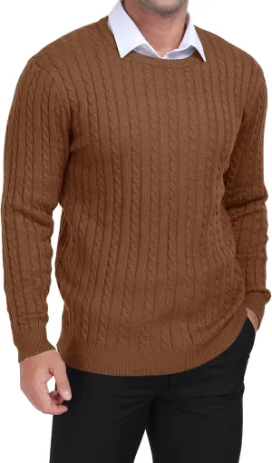 KUYIGO Men's Cable Knit Tight Sweaters Slim Fit Soft Pullover Twist Textured Long Sleeve Sweatshirt