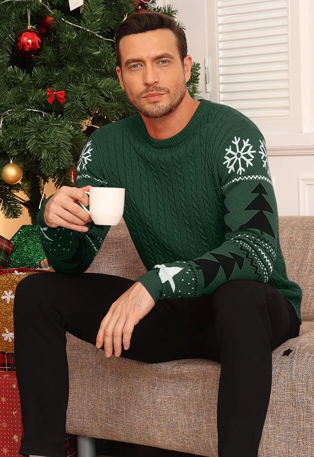 KUYIGO Men's Cable Knit Tight Sweaters Slim Fit Soft Pullover Twist Textured Long Sleeve Sweatshirt