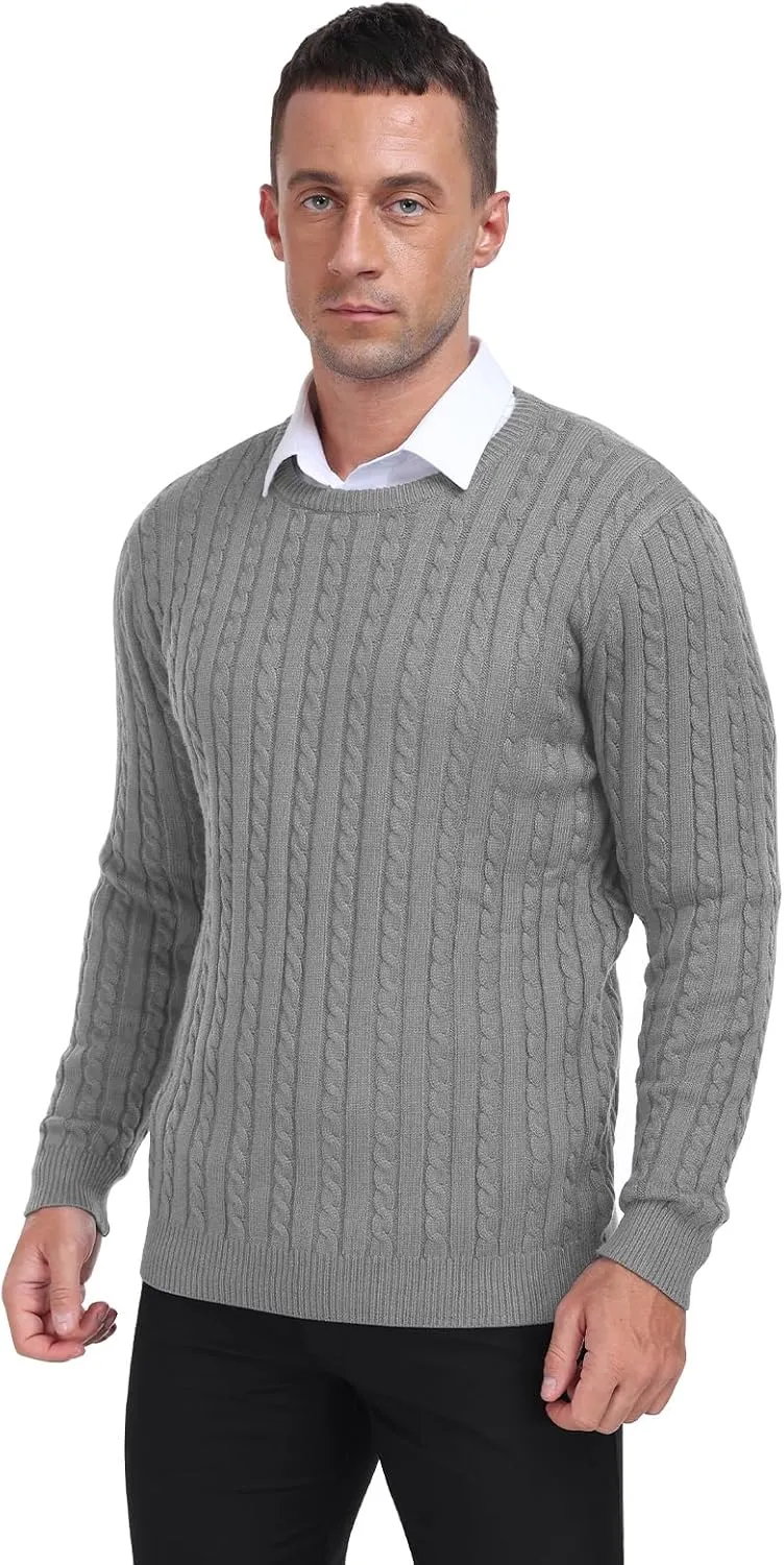 KUYIGO Men's Cable Knit Tight Sweaters Slim Fit Soft Pullover Twist Textured Long Sleeve Sweatshirt