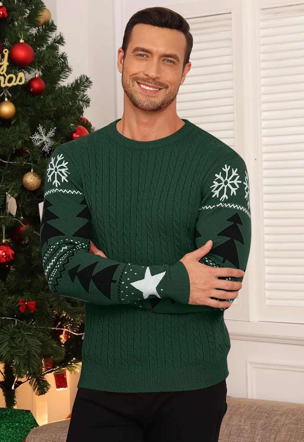 KUYIGO Men's Cable Knit Tight Sweaters Slim Fit Soft Pullover Twist Textured Long Sleeve Sweatshirt