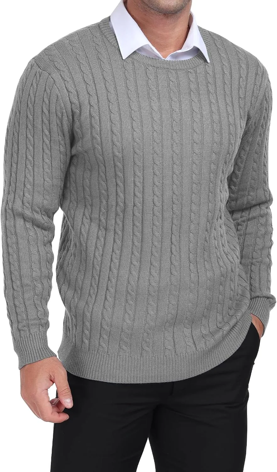 KUYIGO Men's Cable Knit Tight Sweaters Slim Fit Soft Pullover Twist Textured Long Sleeve Sweatshirt
