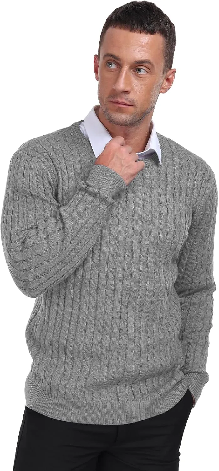 KUYIGO Men's Cable Knit Tight Sweaters Slim Fit Soft Pullover Twist Textured Long Sleeve Sweatshirt