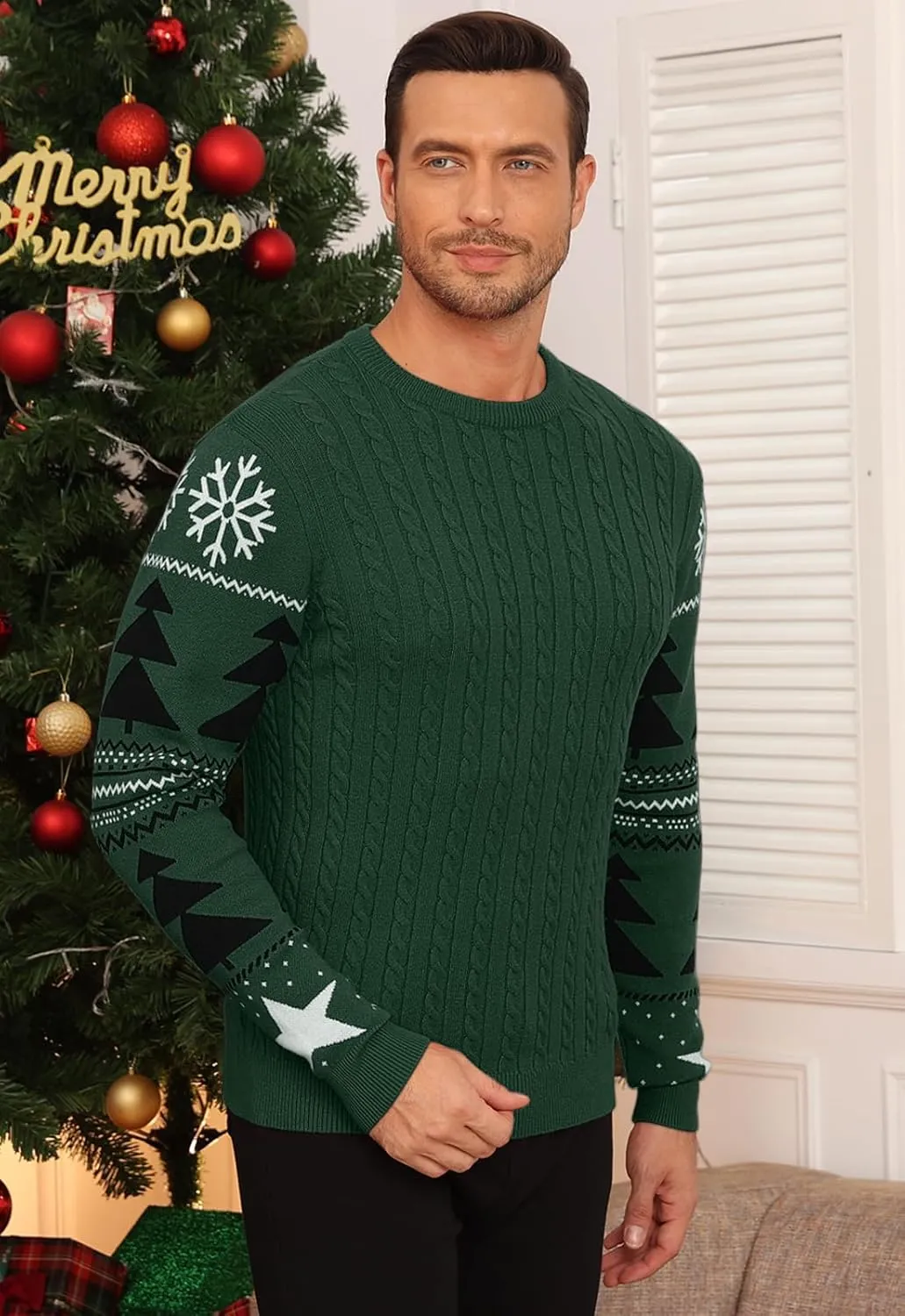KUYIGO Men's Cable Knit Tight Sweaters Slim Fit Soft Pullover Twist Textured Long Sleeve Sweatshirt