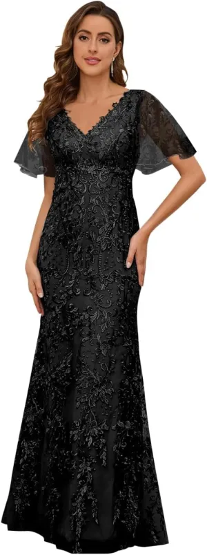 Lace Mother of The Bride Dresses for Women Short Sleeve Elegant Mermaid Wedding Formal Dress Evening Gowns