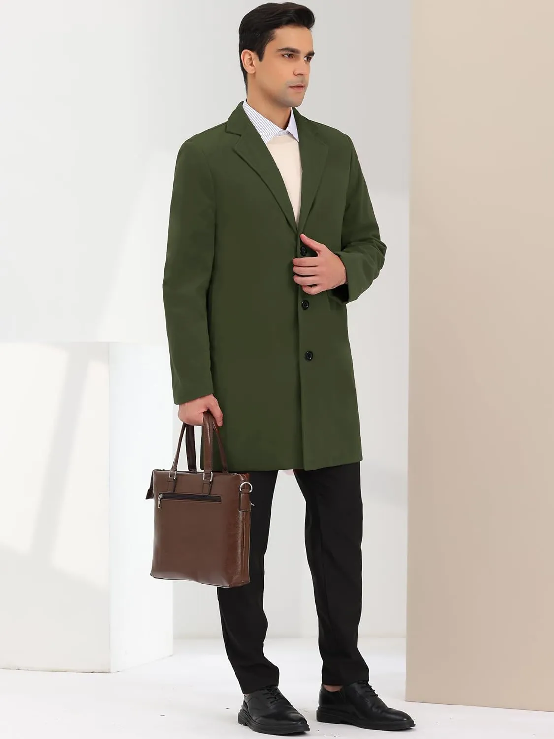 Lars Amadeus Men's Trench Coat Notch Lapel Single Breasted Classic Long Pea Coats Overcoat