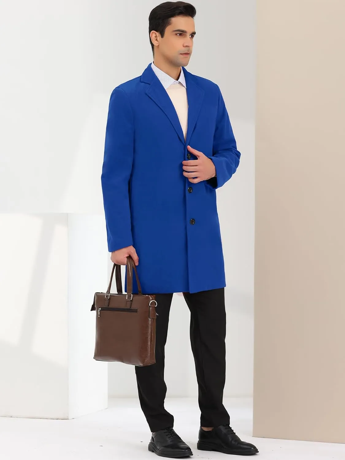 Lars Amadeus Men's Trench Coat Notch Lapel Single Breasted Classic Long Pea Coats Overcoat