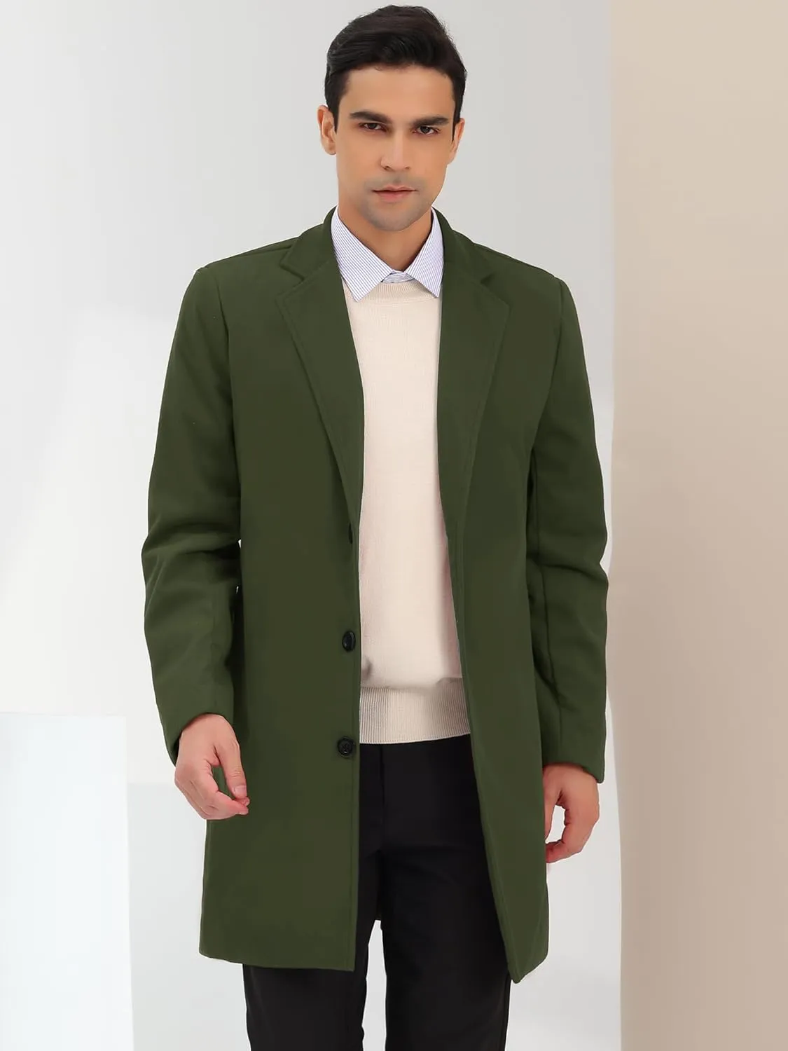 Lars Amadeus Men's Trench Coat Notch Lapel Single Breasted Classic Long Pea Coats Overcoat