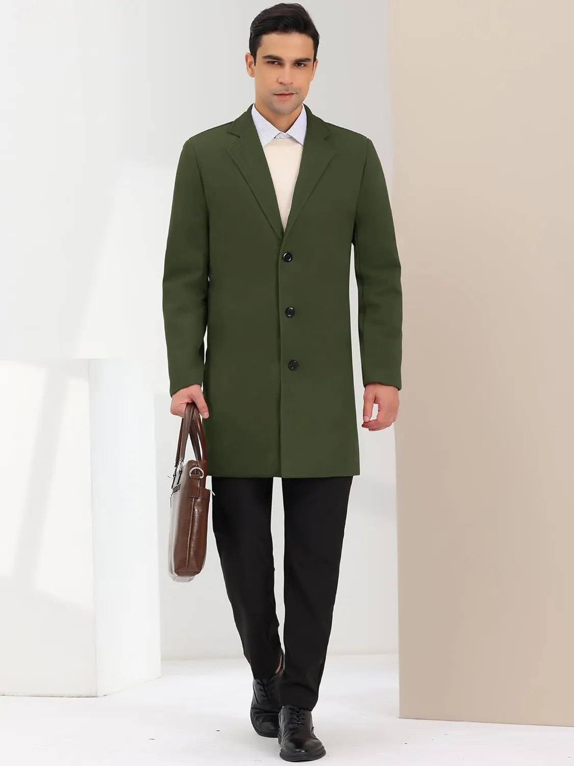 Lars Amadeus Men's Trench Coat Notch Lapel Single Breasted Classic Long Pea Coats Overcoat