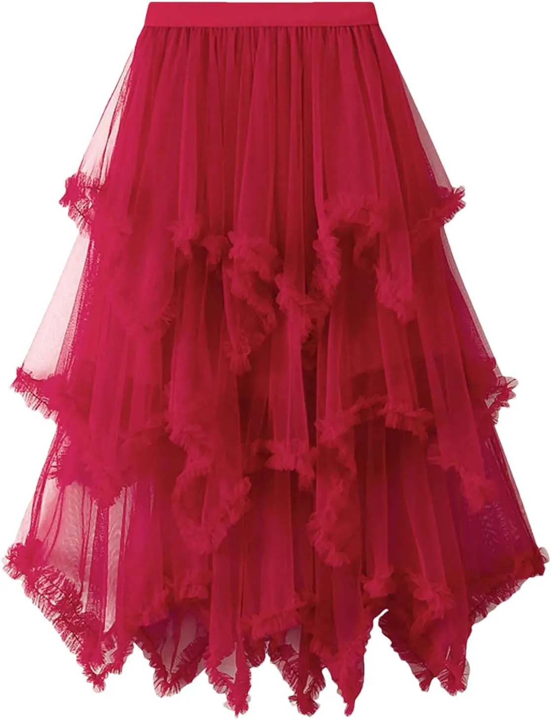 Layered Tulle Long Skirt Korean Fashion Mesh Gauze High Waist Skirt Frill Trim Ruffle Pleated Skirt for Women