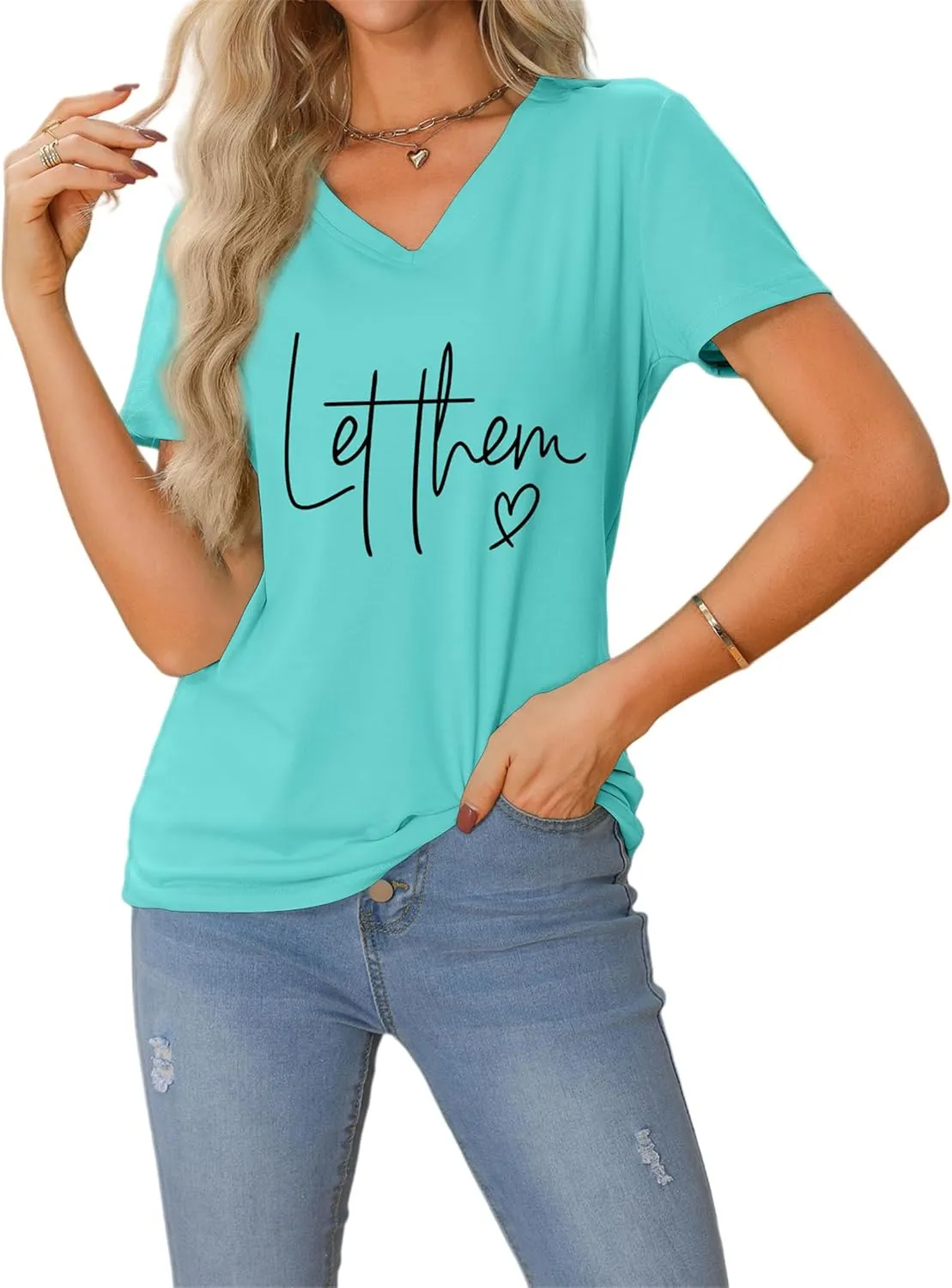 Let Them Misunderstand You V-Neck T-Shirt Mental Health Shirt for Women Inspirational Graphic Tees Motivational Gift