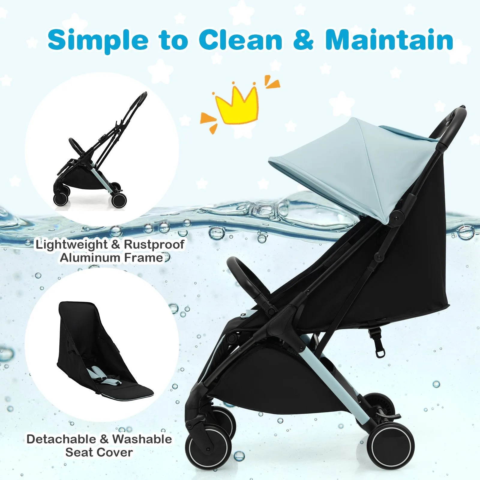 Lightweight Baby Stroller with Detachable Seat Cover-Blue