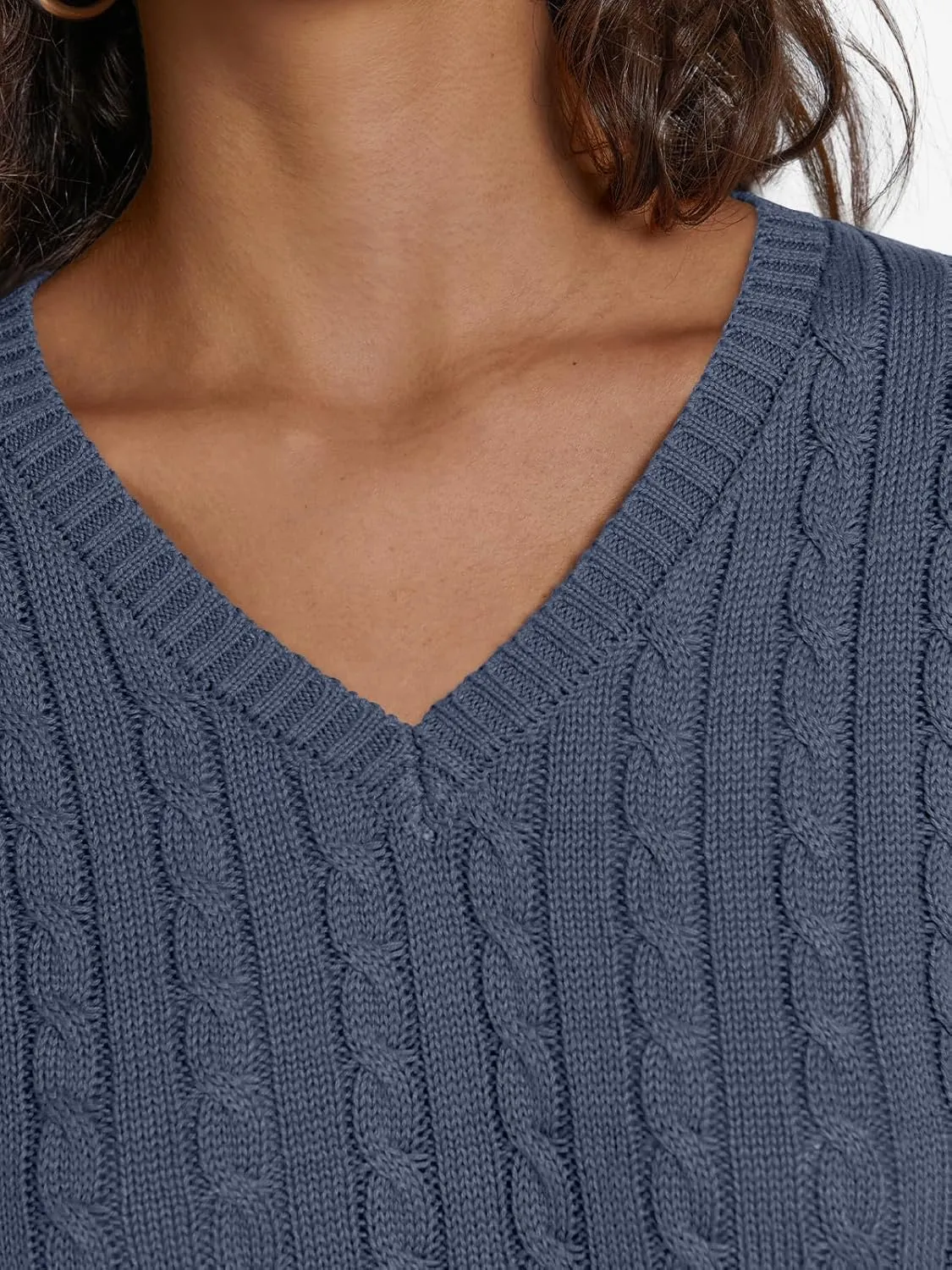 LILLUSORY Women's Cable Knit V Neck Lightweight Soft Pullover Sweaters