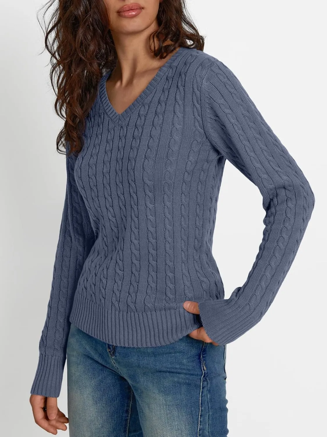 LILLUSORY Women's Cable Knit V Neck Lightweight Soft Pullover Sweaters