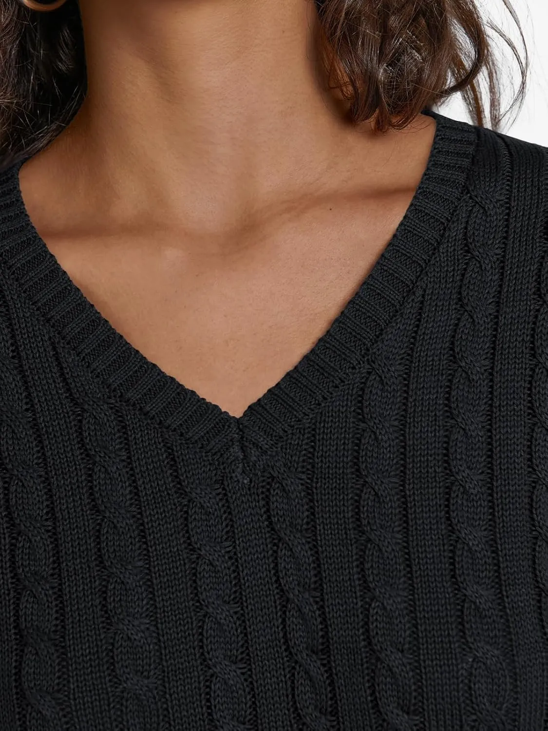 LILLUSORY Women's Cable Knit V Neck Lightweight Soft Pullover Sweaters