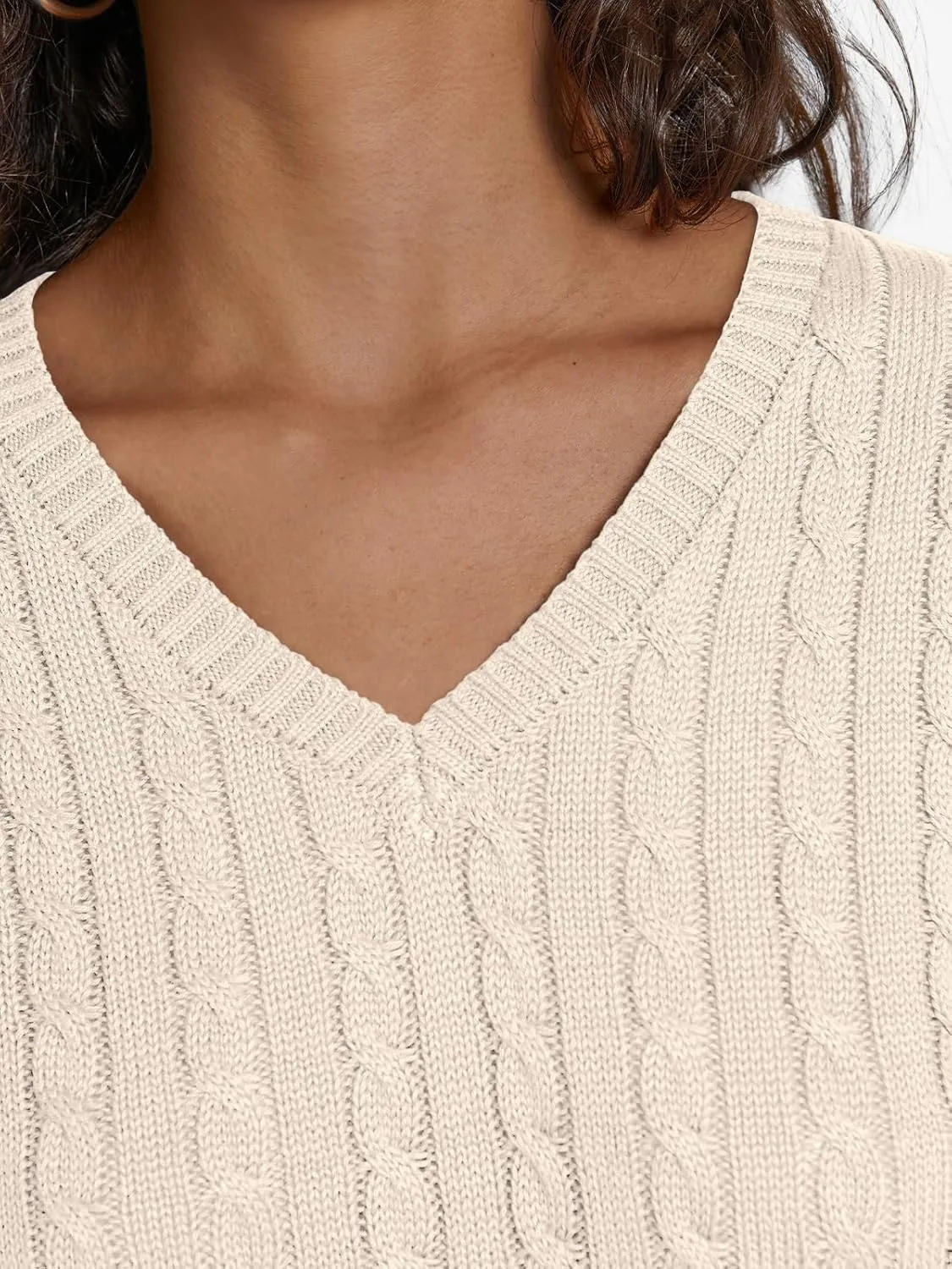 LILLUSORY Women's Cable Knit V Neck Lightweight Soft Pullover Sweaters
