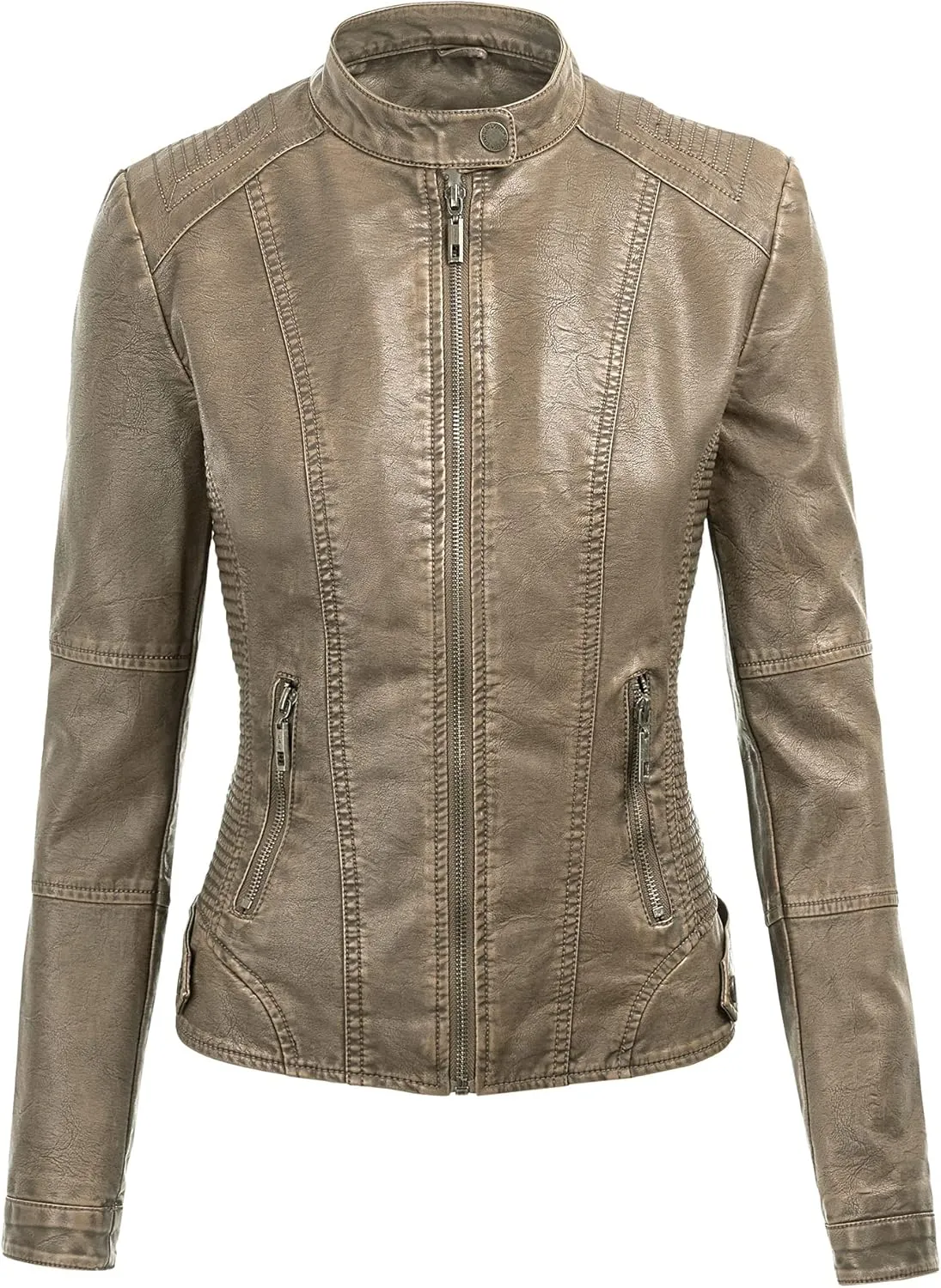 Lock and Love Women's Faux Leather Moto Biker Jacket Coat with Removable or Non-Removable Hood
