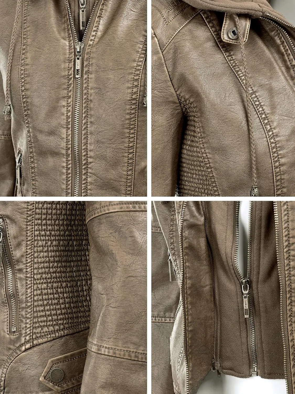 Lock and Love Women's Faux Leather Moto Biker Jacket Coat with Removable or Non-Removable Hood